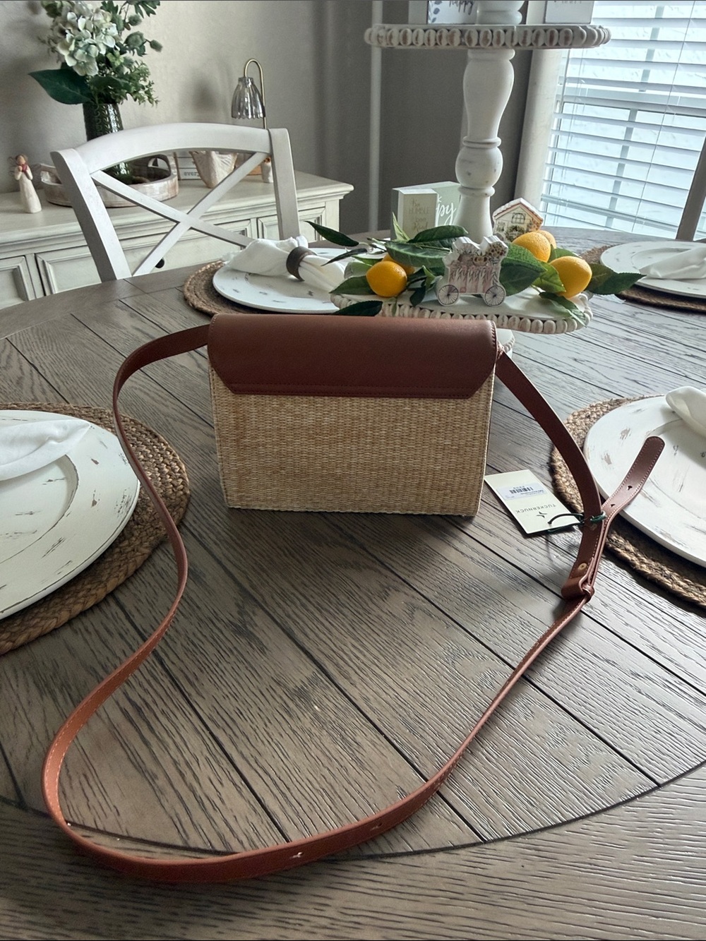 Tuckernuck Tan Woven Crossbody with Brown Leather Flap - Picture 7 of 7